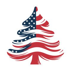 American Flag Christmas Tree Illustration