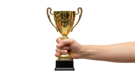 Hand Holding Golden Trophy on White unique artwork design concept based on Hand Holding