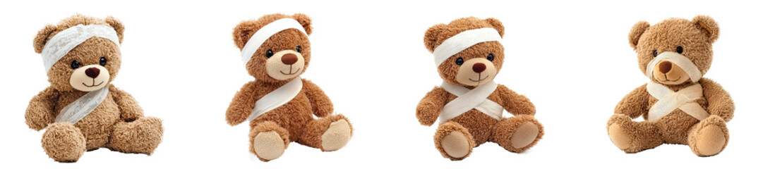 Obraz premium Teddy with Bandage front view isolate on transparent background