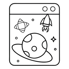 Whimsical space scene with doodle planets stars and cosmic elements for app feed layouts