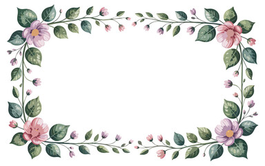 Floral frame with pink and purple flowers isolated on white background, perfect for adding a touch of elegance to any design or invitation