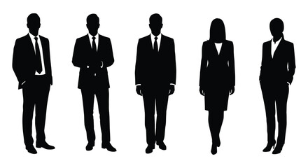 silhouettes of five business people standing in a row