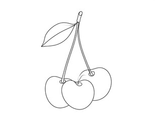 Two cherries with a leaf