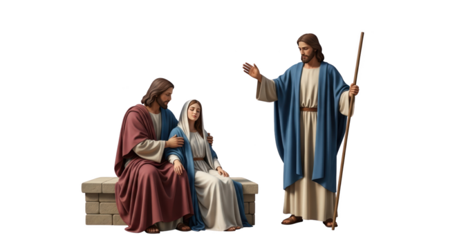 Jesus Christ with Mary and Joseph creative composition concept influenced by Jesus Christ with