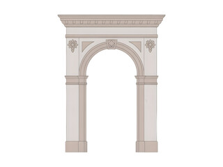 Beige Archway with Columns Isolated on White Background