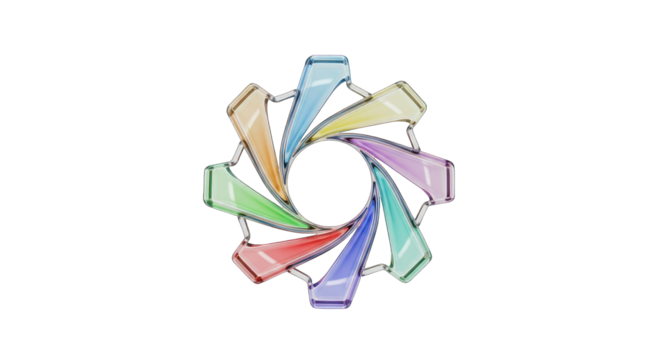 Colorful Abstract Gear with Transparent Glass Elements.