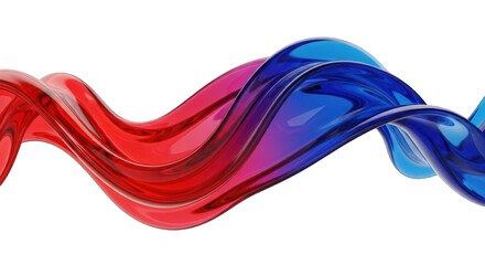Abstract Colorful Wavy Glass Ribbons on White.