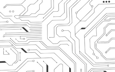 Abstract futuristic circuit board pattern with digital technology elements in a clean white background 
