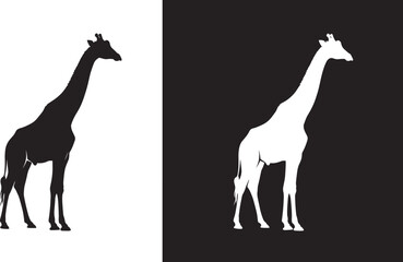 Black and white giraffe silhouette with inverted background, animal wildlife design, flat vector illustration, minimalist art, nature decoration, isolated image
