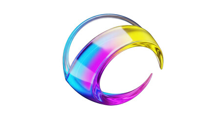 Abstract Colorful Glossy Shape with Ring Element on White Background.