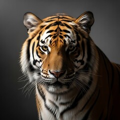 Fototapeta premium Striking portrait of a majestic tiger against a neutral backdrop