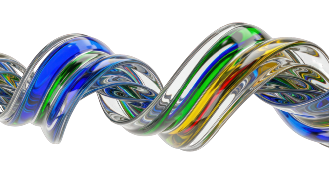Abstract Multicolored Glass Helix with Reflective Surface.