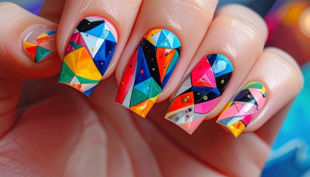 Colorful geometric nail art (1)