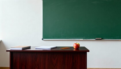 Teacher’s Desk with Apple and Chalkboard