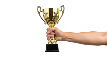 Victorious Hand Holding Golden Trophy of Achievement unique artwork design concept based on Victorious