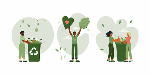 Diverse people engaged in eco friendly activities promoting sustainability and environmental care