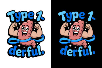 Vector art of cartoon pancreas flexing muscle saying type 1 derful