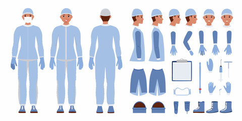 Medical professional character kit with protective clothing and accessories for healthcare and science illustration
