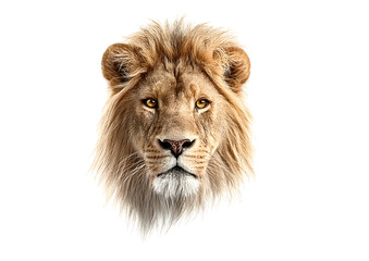 Fototapeta premium Front View of Lion Head Isolated on White Background PNG