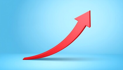 A vibrant red upward-trending arrow highlights growth against a simple light-blue background.