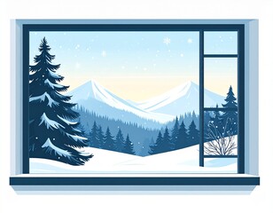 Snowy Window Scene with Christmas Tree Silhouette