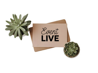 Event live announcement card featuring succulent plants perfect for social media promotions and invitations