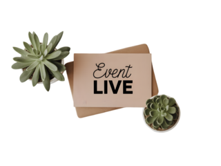Event live announcement card featuring succulent plants perfect for social media promotions and invitations