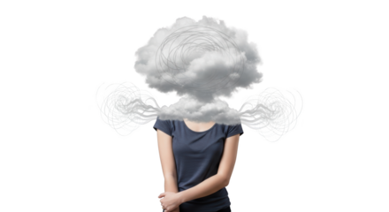 Woman with a Cloud Head Representing Stress modern illustration inspired by Woman with a