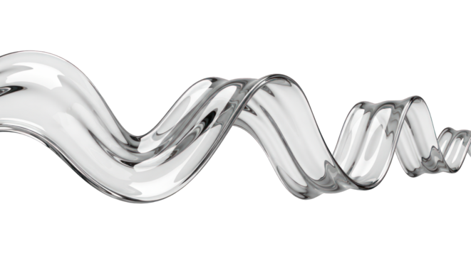 Abstract Glass Swirl with Reflective Surface on White.