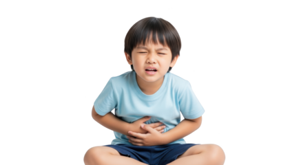 Young boy experiencing stomach pain and discomfort modern illustration inspired by Young boy experiencing