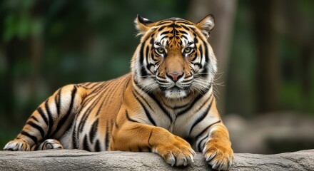 Obraz premium Captivating portrait of a Sumatran tiger, displaying regal posture and intensity