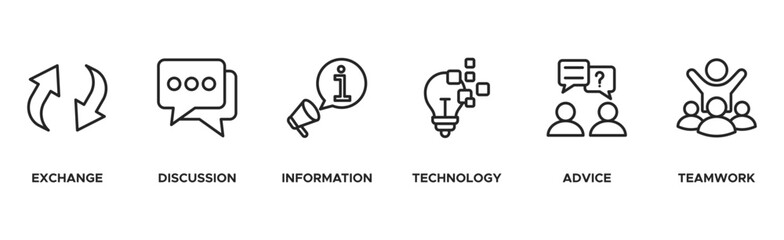 Communication banner web icon vector illustration concept with icon of exchange, discussion, information, technology, advice, and teamwork