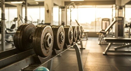 Fototapeta premium Gym Dumbbells Rack Fitness Equipment Workout Weights