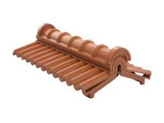 Terracotta roof tiles interlocking design for roofing isolated on white background