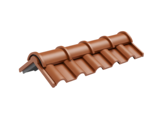 Terracotta roof tile corner piece architectural detail for roofing construction isolated on white background