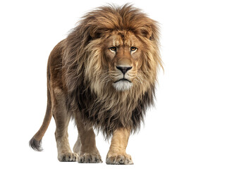 Obraz premium Majestic African Lion with Flowing Mane Isolated on White