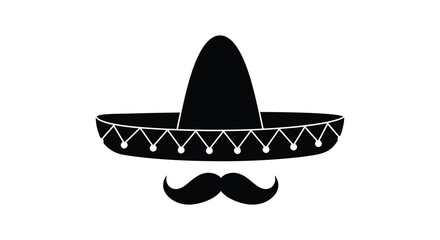 a black sombrero with decorative trim above a mustache