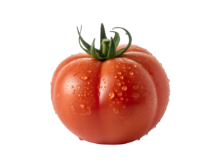 Fresh ripe tomato with water droplets a healthy and juicy vegetable isolated on white background