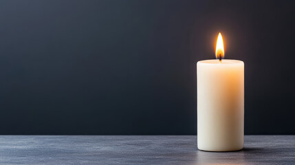 Glowing candle flame illuminates dark background, creating serene atmosphere