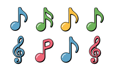 Fototapeta premium Colorful musical notes isolated on white background, each with a unique hue and design, creating a vibrant and playful musical composition