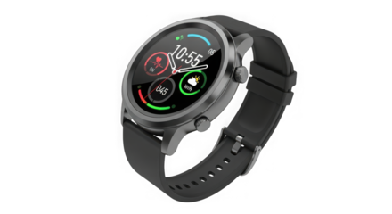 Modern smartwatch featuring a dynamic digital display and comfortable strap perfect for active lifestyles and everyday wear transparent background
