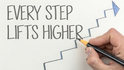 Hand Drawing Inspirational Quote on Paper About Progress and Growth with Pencil and Graph Paper Elements
