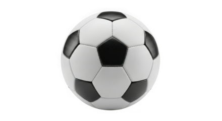Classic black and white soccer ball isolated on black for sports and game designs transparent background