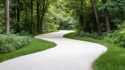 Obraz premium Winding path through lush greenery, surrounded by trees, inviting nature walk