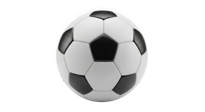 Classic black and white soccer ball isolated on black for sports and game designs transparent background