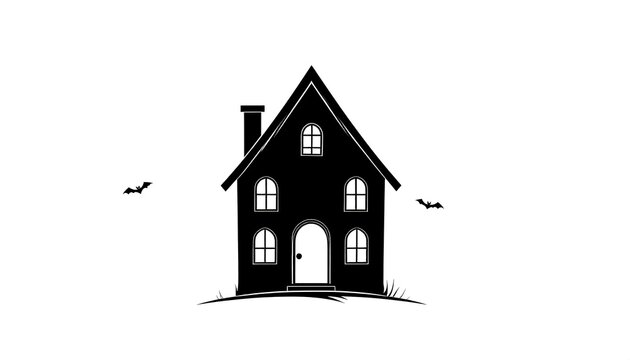 Haunted house silhouette, Halloween, night, bats