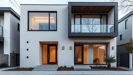 Modern residential building with clean lines and large windows, embodying minimalist and contemporary architectural style.