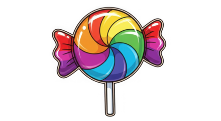 Vibrant rainbow swirl lollipop on a stick captivating sweet treat delicious candy delight for all ages party fun food transparent background