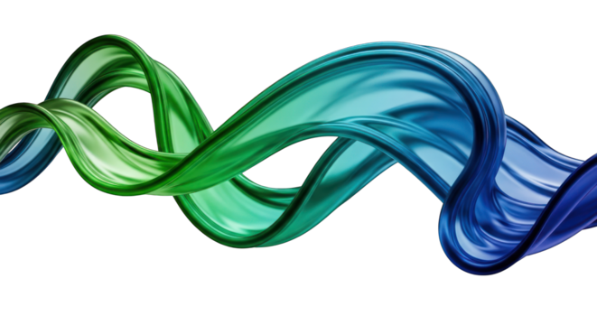 Abstract Flowing Ribbon with Green and Blue Gradient.