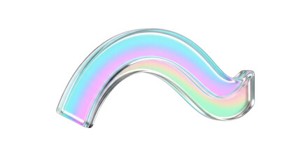 Iridescent Curved Shape with Holographic Effect on White Background.